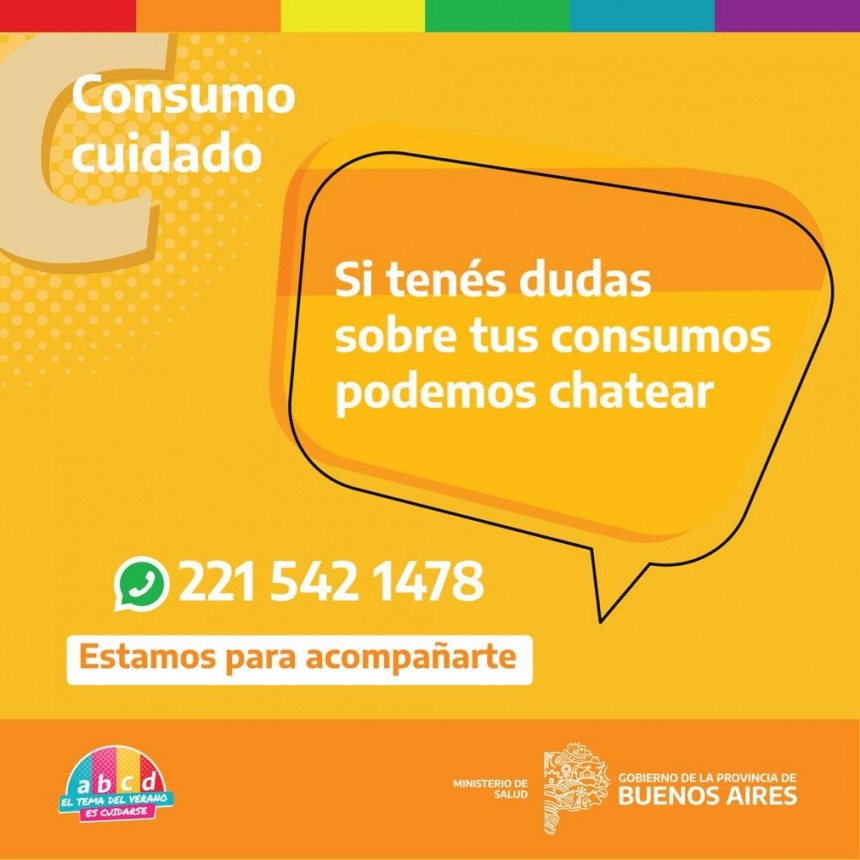 Esta temporada :  SALUD HABILITÓ UNA LÍNEA DE CHAT PARA ACOMPAÑAR Y PREVENIR EL CONSUMO PROBLEMÁTICO