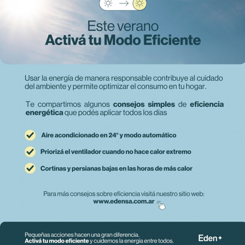 EFICIENCIA ENERGÉTICA: EDEN BRINDA  RECOMENDACIONES PARA UN USO RESPONSABLE DE  LA ENERGÍA ELÉCTRICA