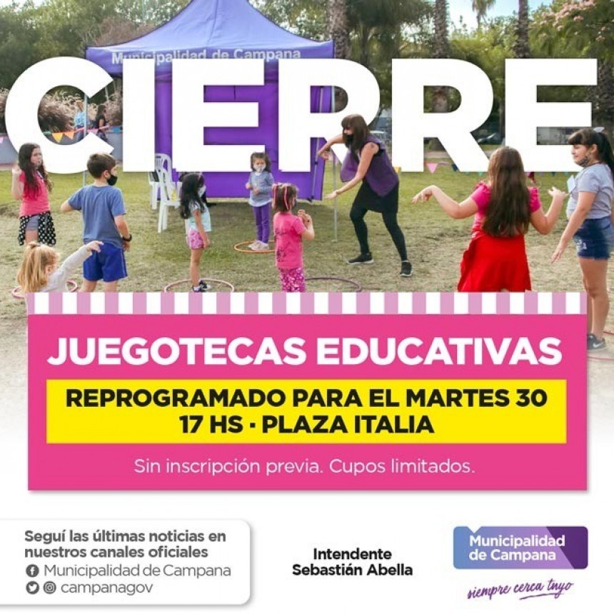 Reprograman el cierre de actividades de la Juegoteca Educativa