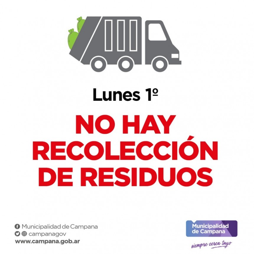 El lunes 1º de mayo no habrá recolección de residuos   