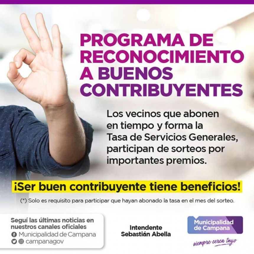 Este lunes se realizará el primer sorteo del programa que reconoce a los contribuyentes