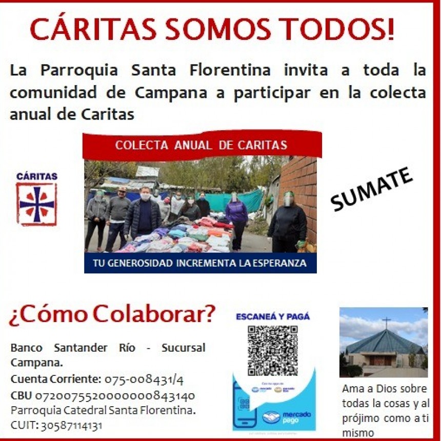 Este fin de semana se realiza la Colecta Anual de Cáritas