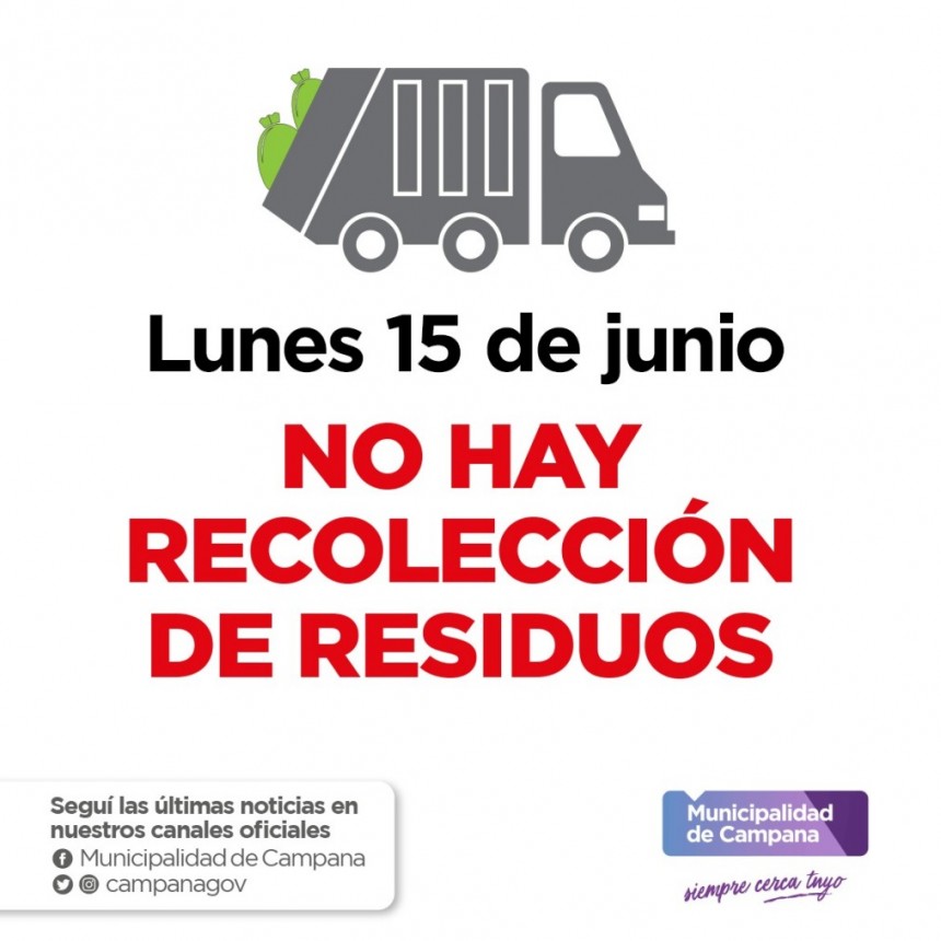 Este lunes 15 no habrá recolección de residuos