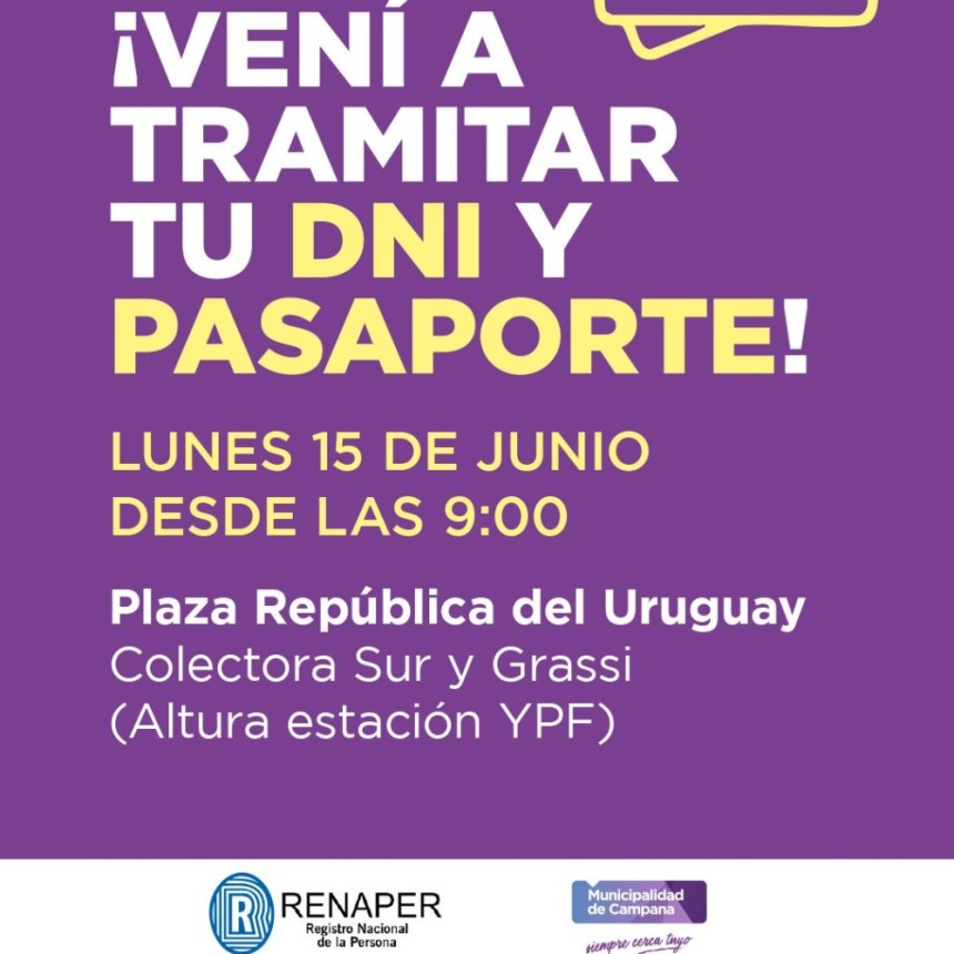 El lunes se realizar&aacute; un operativo especial para tramitar el DNI y pasaporte