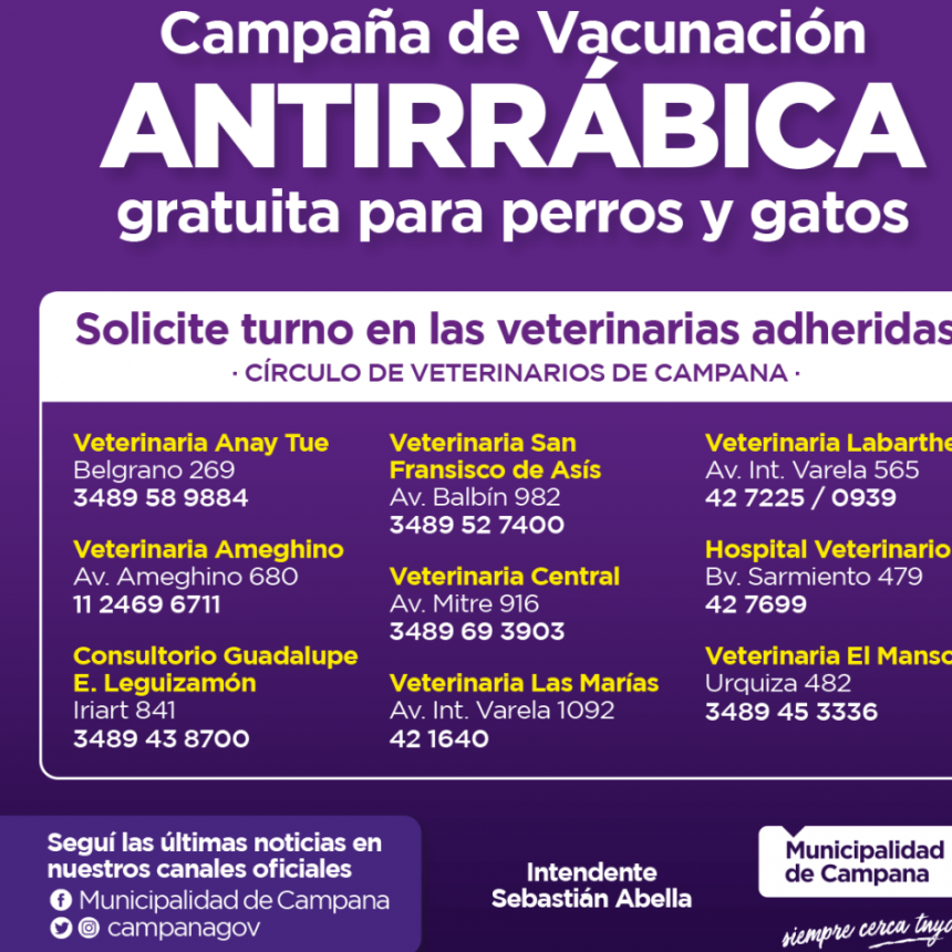 Veterinarias privadas se suman a la campaña de vacunación antirrábica