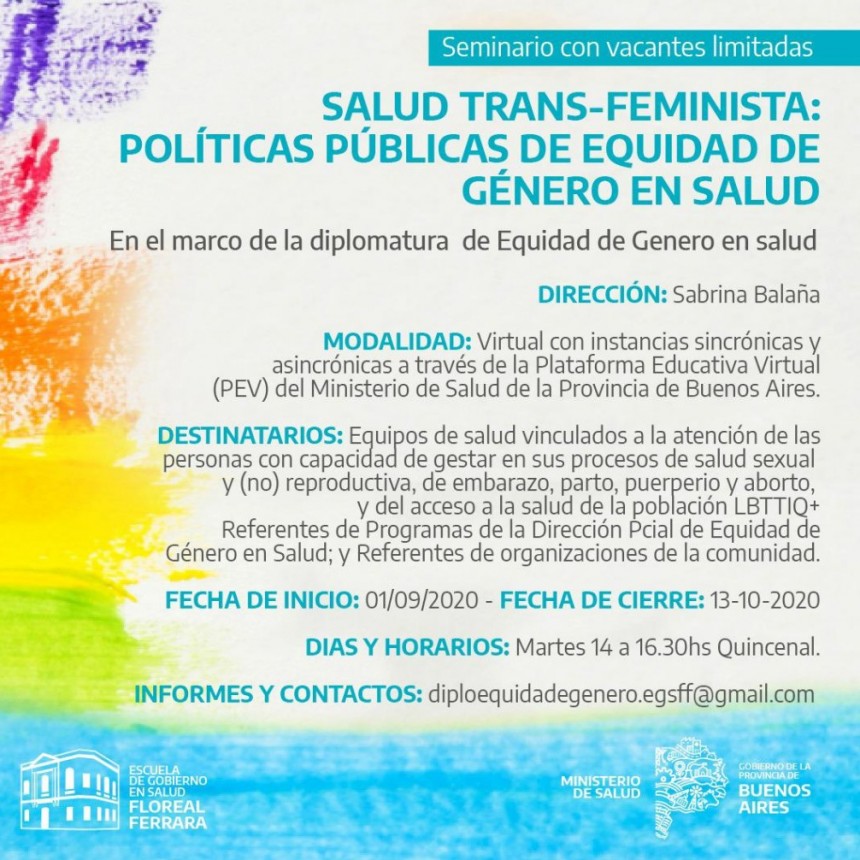 Se abrió la inscripción al Seminario Salud Trans- Feminista: Políticas Públicas de Equidad de Género