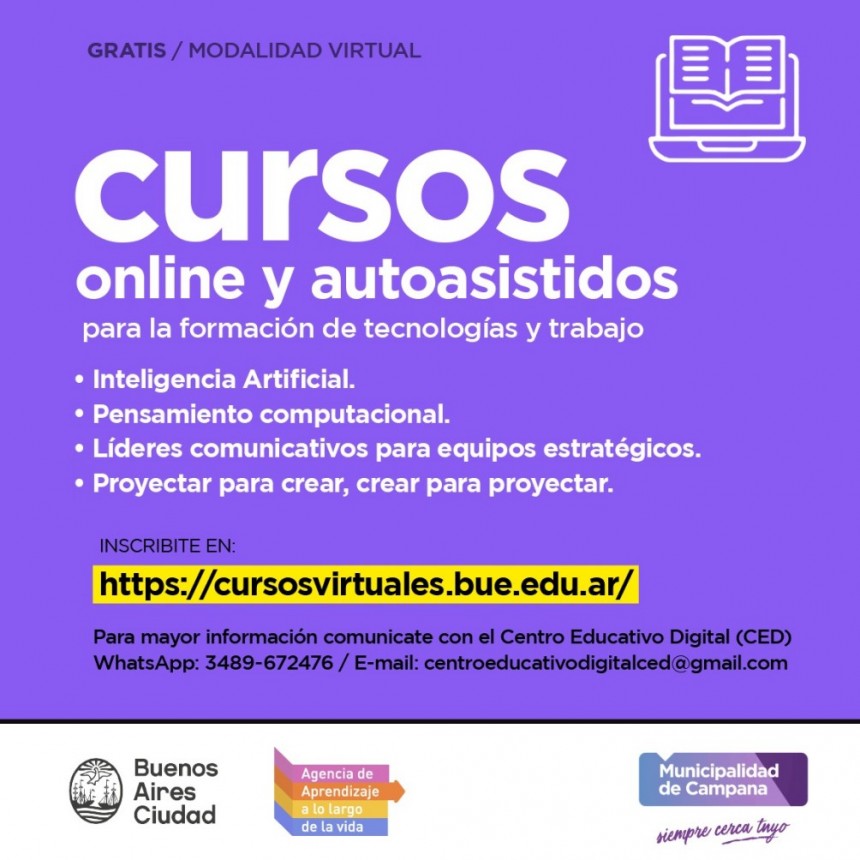 Abren la inscripción de cursos online y autoasistidos para la formación de tecnologías y trabajo