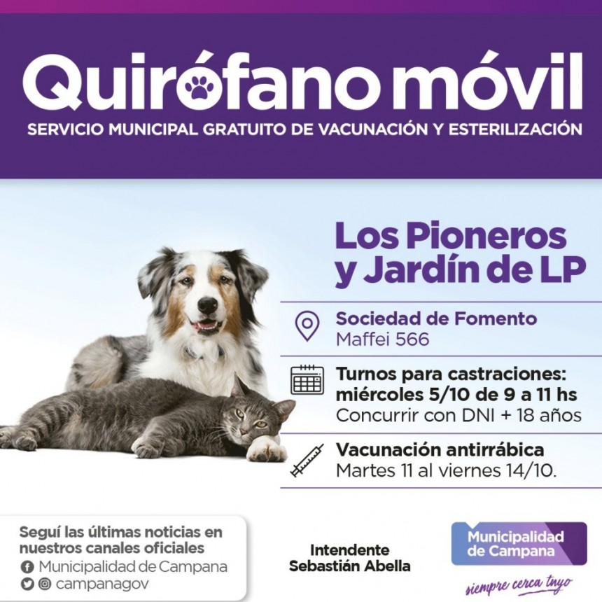 El quirófano móvil estará en Los Pioneros y Jardín de los Pioneros