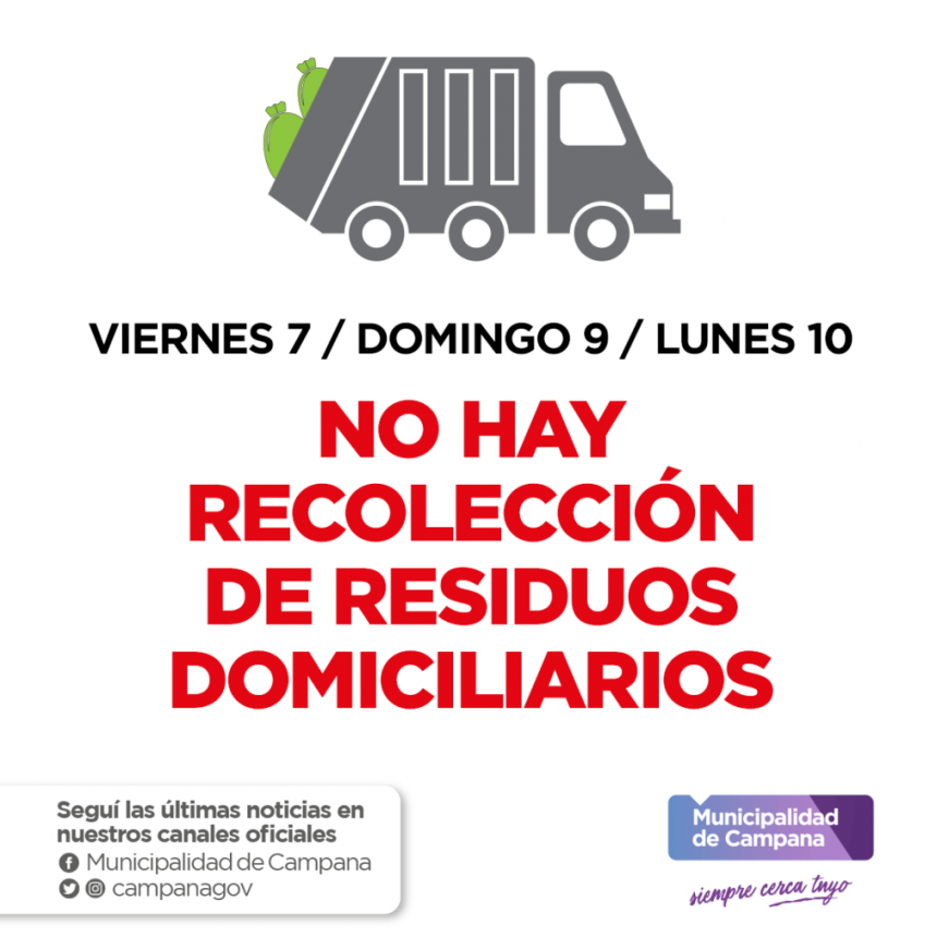 Cambios en la recolección de residuos por el fin de semana largo