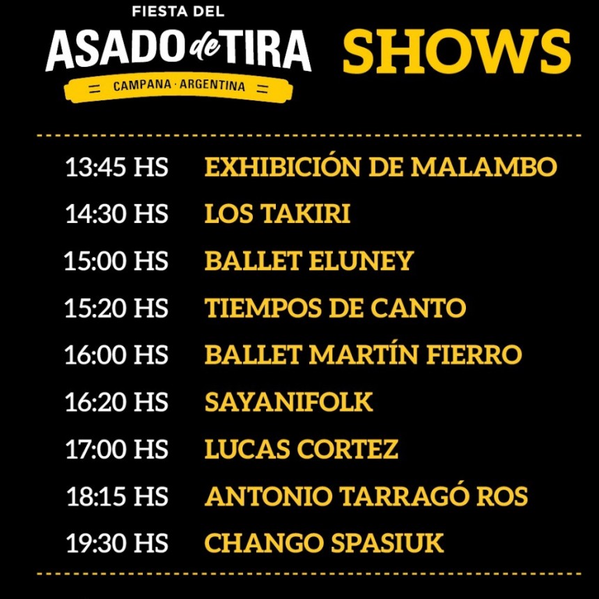 La Fiesta del Asado de Tira tendrá una gran agenda de espectáculos artísticos