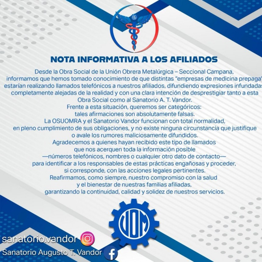 Comunicado de la U.O.M Seccional Campana-Zárate