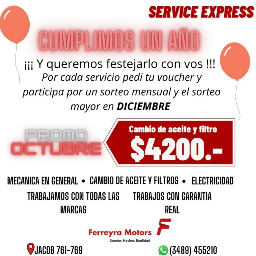 FERREYRA MOTORS SERVICE EXPRESS CUMPLE SU PRIMER AÑO
