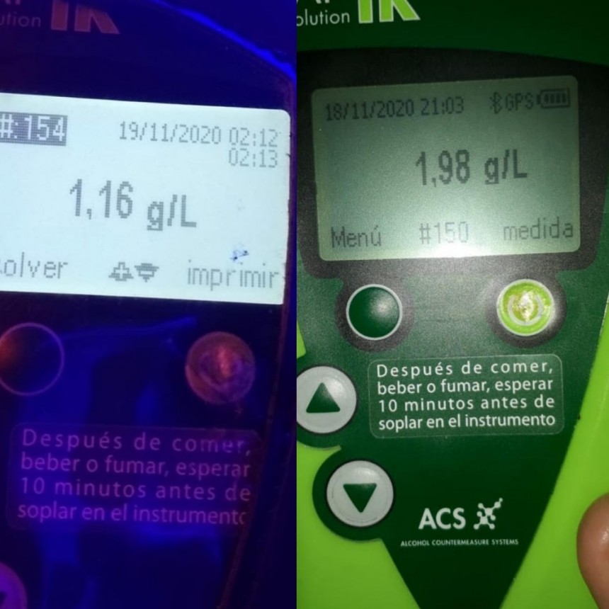 La Dirección de Tránsito secuestró dos vehículos por alcoholemia positiva