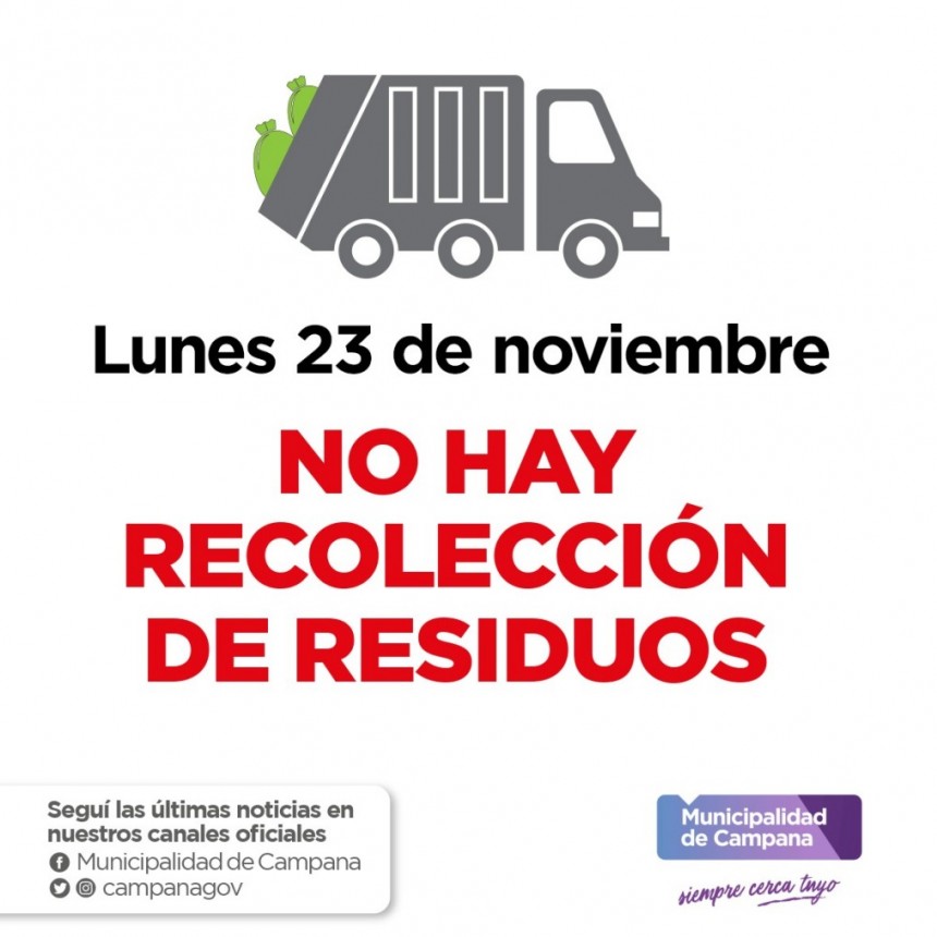 El lunes 23 no habrá recolección de residuos
