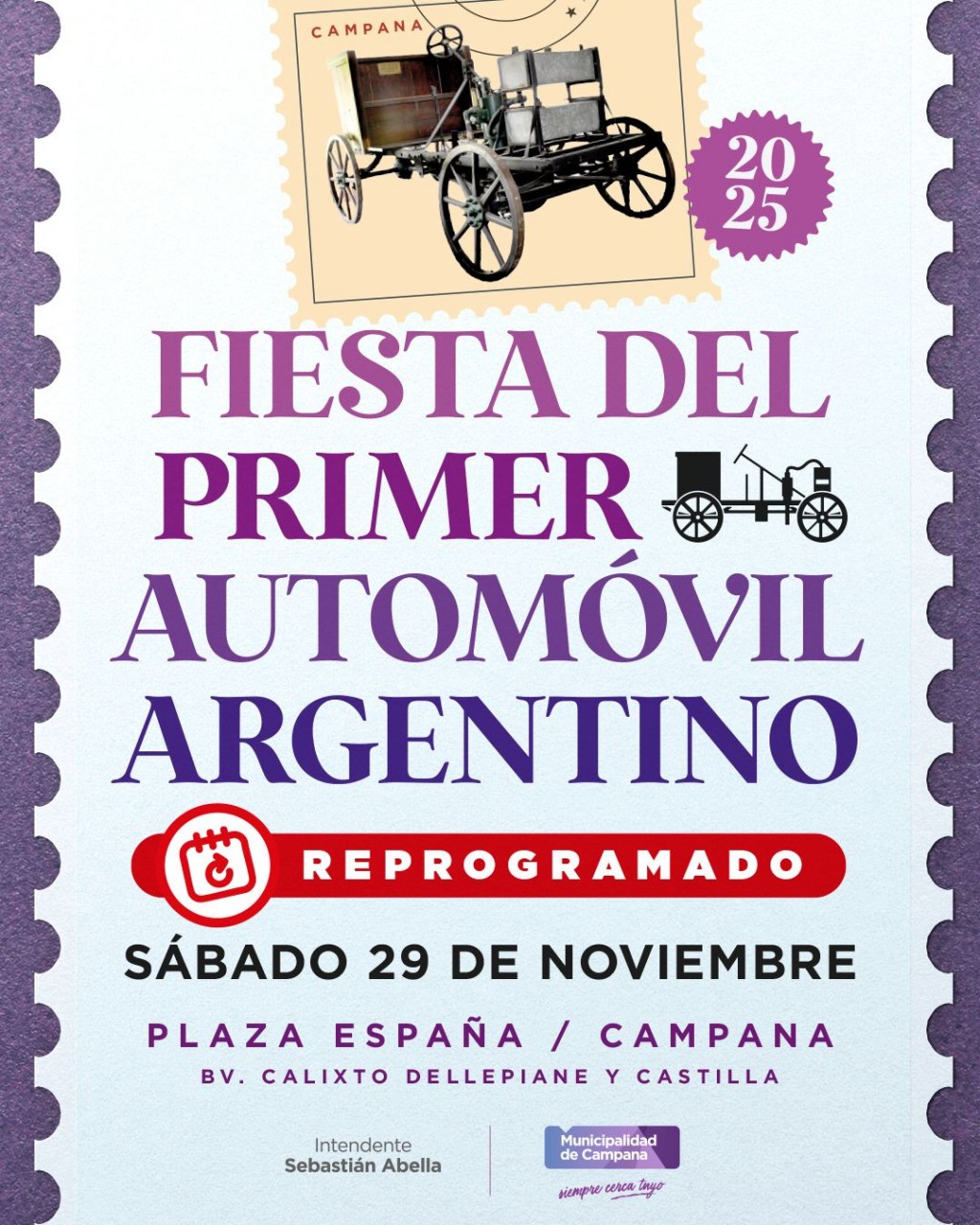 Por pronósticos de lluvias, la Fiesta del Primer Automóvil se reprogramó para el sábado 29