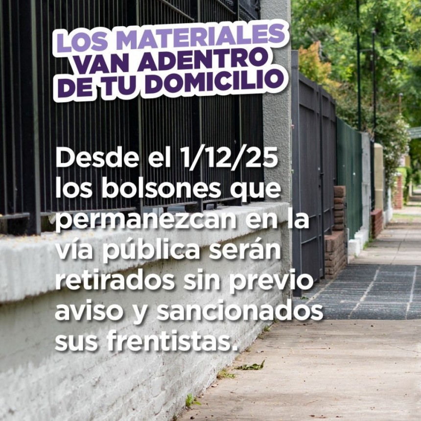 Sancionarán a los frentistas que acopien bolsones de materiales en sus veredas   