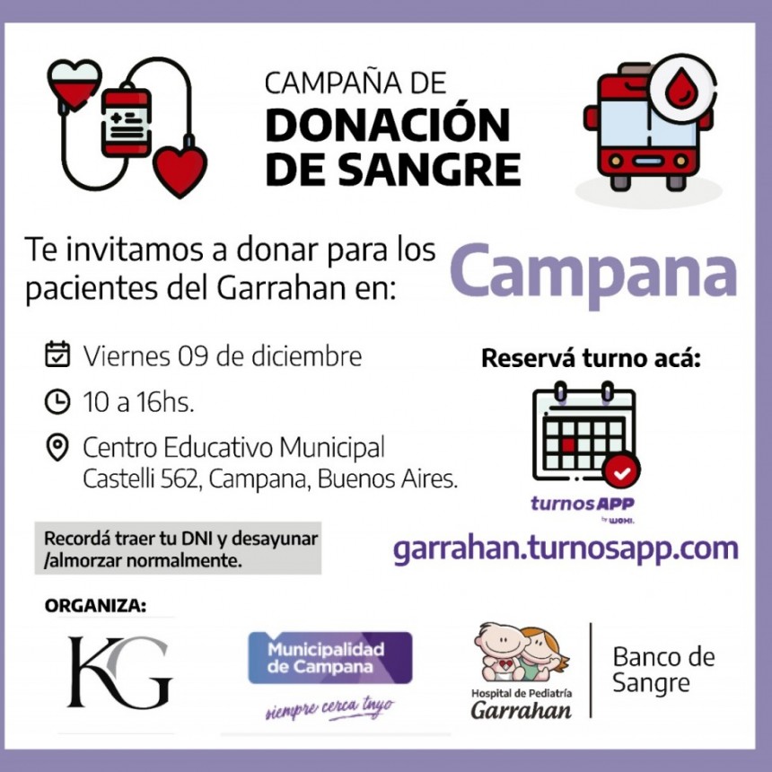 Este viernes se realizará  una campaña de donación de sangre del hospital Garrahan