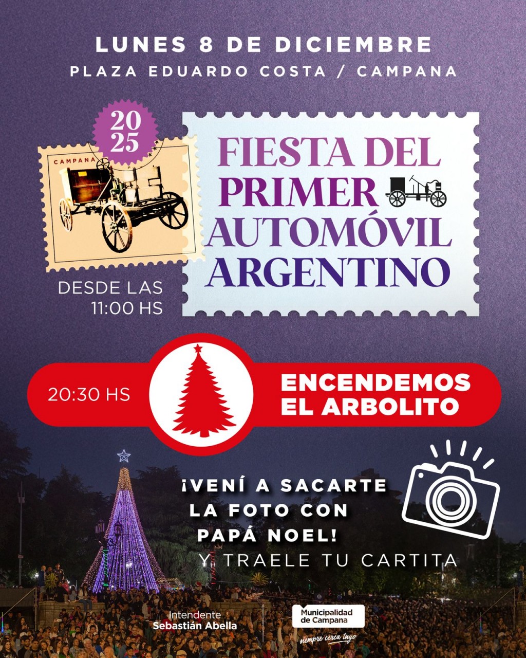La ciudad celebra dos eventos imperdibles: la Fiesta del Primer Automóvil y el encendido del Arbolito de Navidad