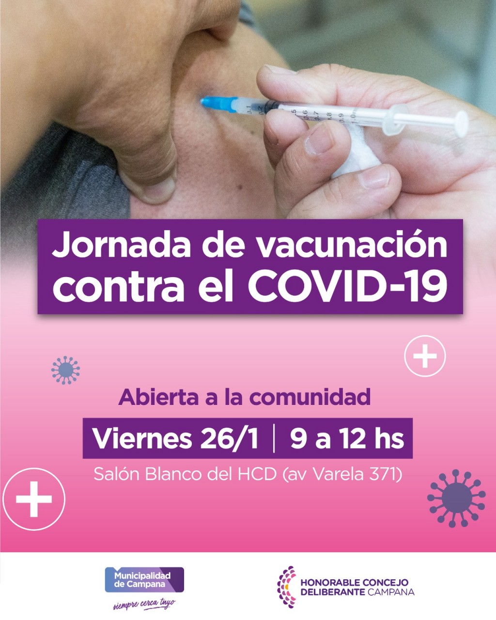 Se realizará una jornada abierta de vacunación contra el Covid-19 en el HCD
