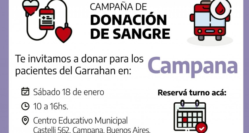 Invitan a participar de una nueva jornada de donación de sangre para el hospital Garrahan