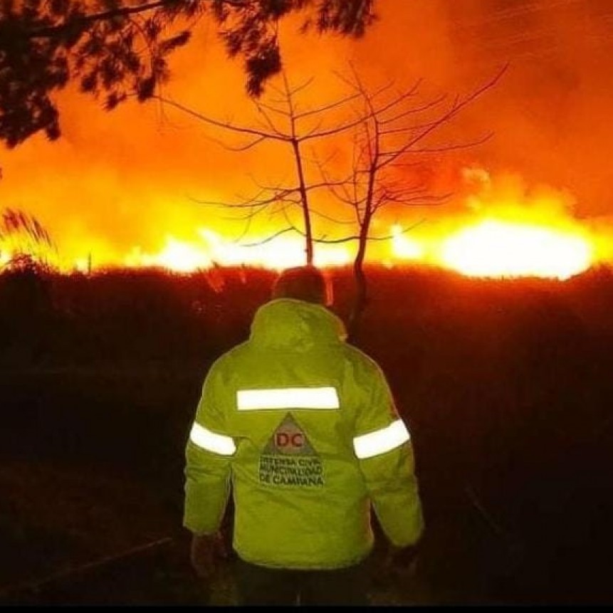 Defensa Civil colaboró en la extinción de un importante incendio forestal sobre la ruta 12