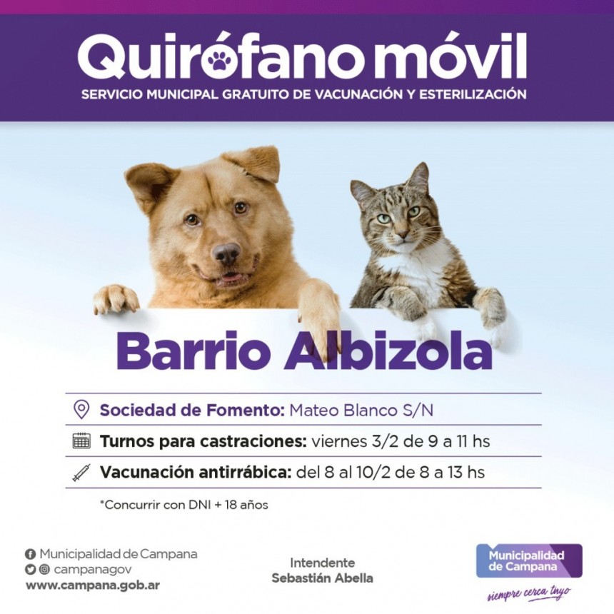 El quirófano móvil del Municipio realizará castraciones en Albizola