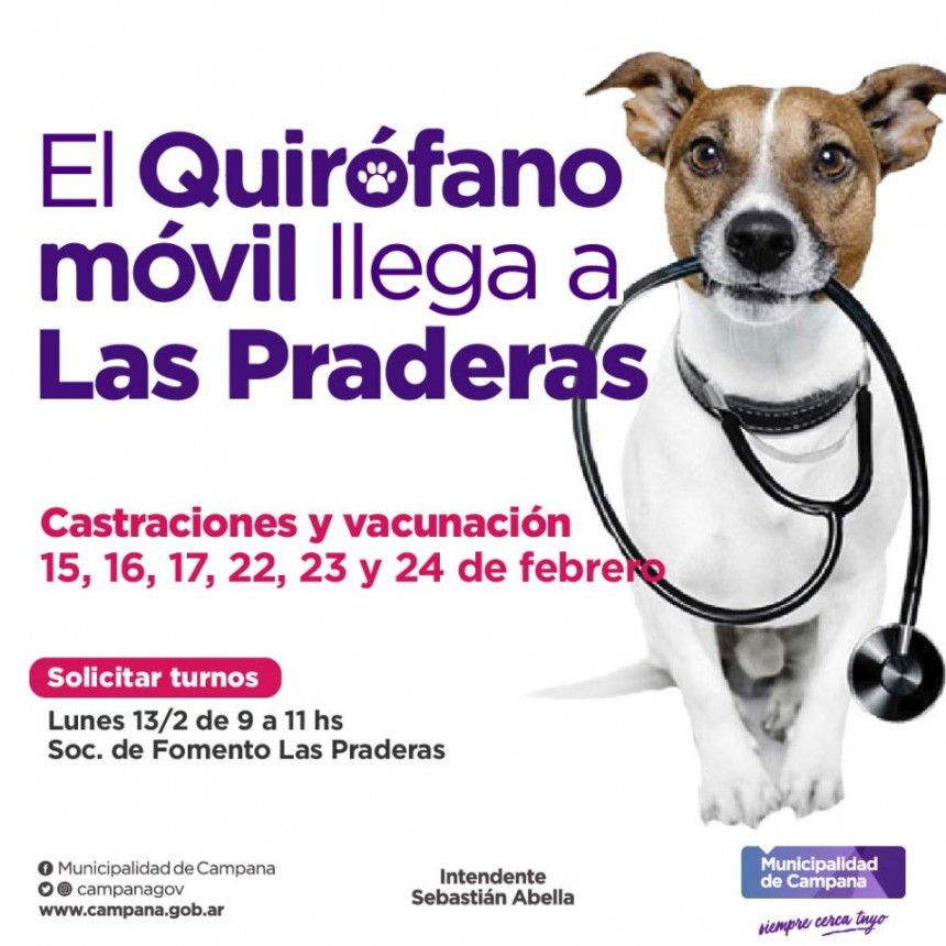 Este lunes se entregarán turnos para castraciones gratuitas en Las Praderas