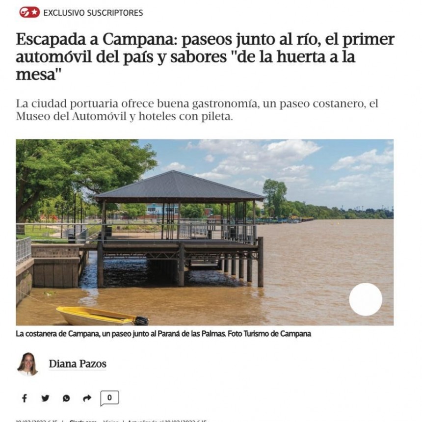 Medios nacionales destacan a Campana y sus atractivos como destino turístico de cercanía