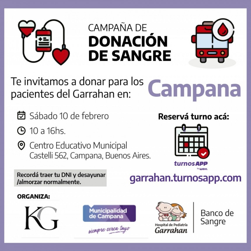 Se realizará una nueva jornada de donación de sangre para el hospital Garrahan
