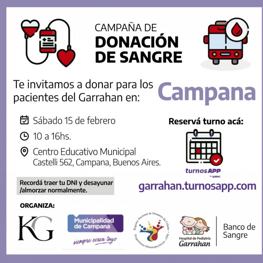 Habrá una nueva jornada de donación de sangre para el hospital Garrahan