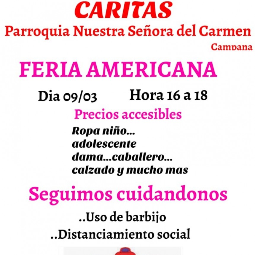 HOY FERIA AMERICANA EN CARITAS PARROQUIA NUESTRA SEÑORA DEL CARMEN