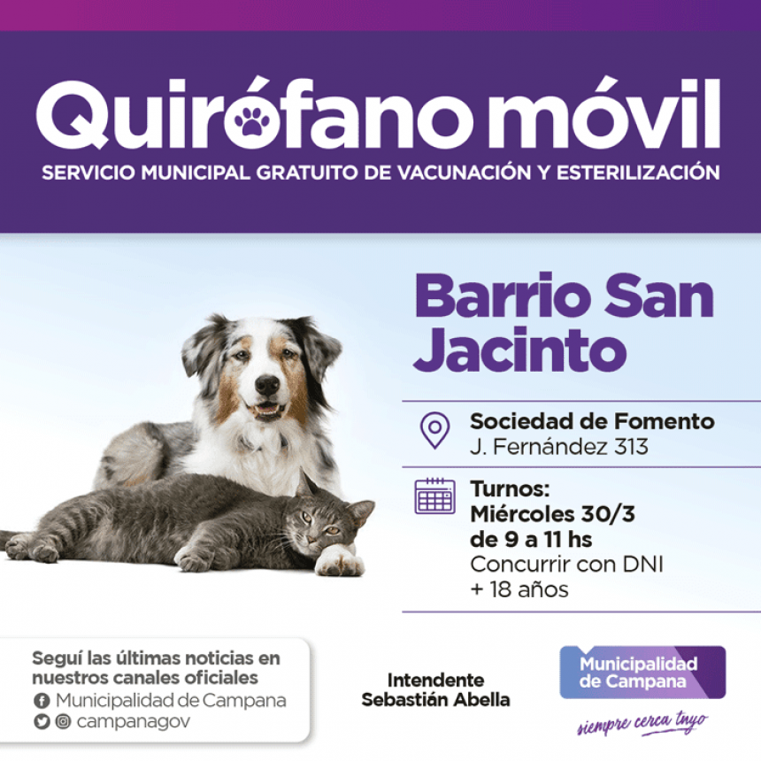 El quirófano móvil del Municipio realizará castraciones en San Jacinto
