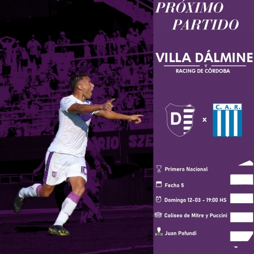 Villa Dálmine jugará el domingo con Racing de Córdoba