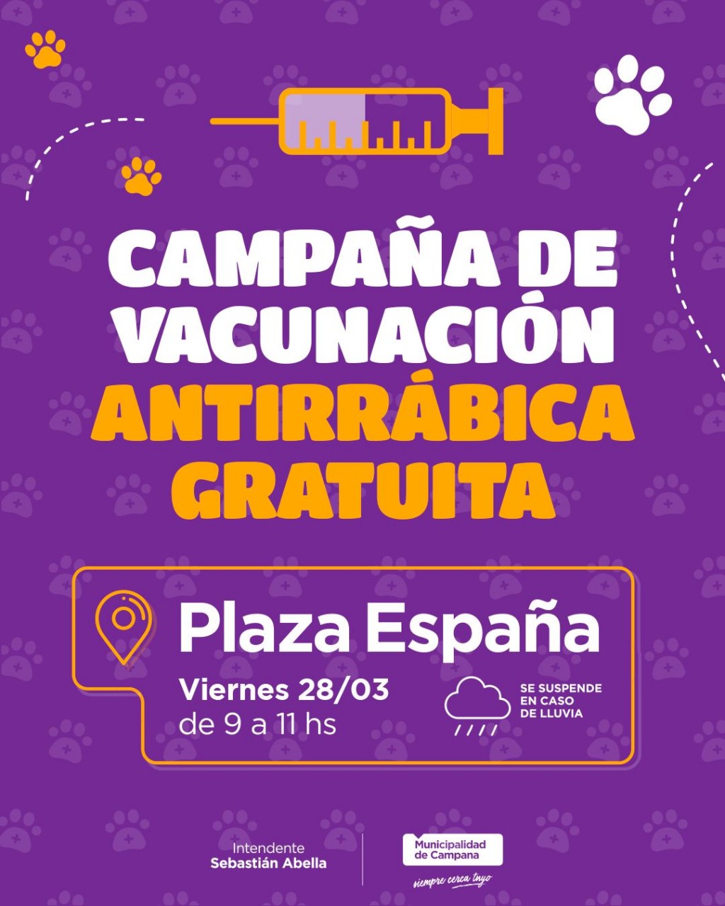 Este viernes se realizará un nuevo operativo de vacunación antirrábica en la Plaza España