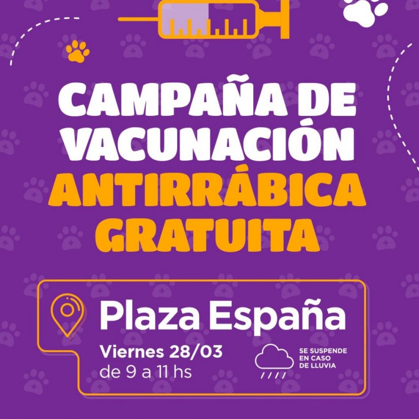 Este viernes se realizará un nuevo operativo de vacunación antirrábica en la Plaza España