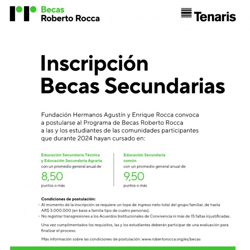 Comenzó la inscripción a las Becas Roberto Rocca