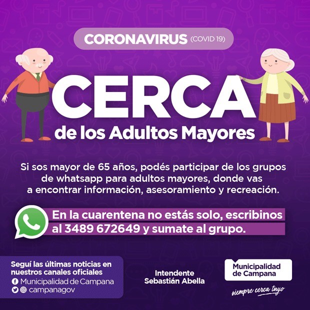 A través de WhatsApp, el Municipio asesora y acompaña a los adultos mayores de la ciudad