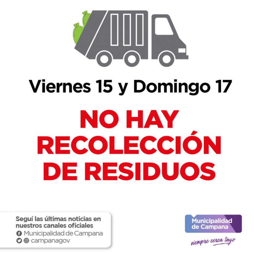 Recolección de residuos: informan el cronograma para Semana Santa