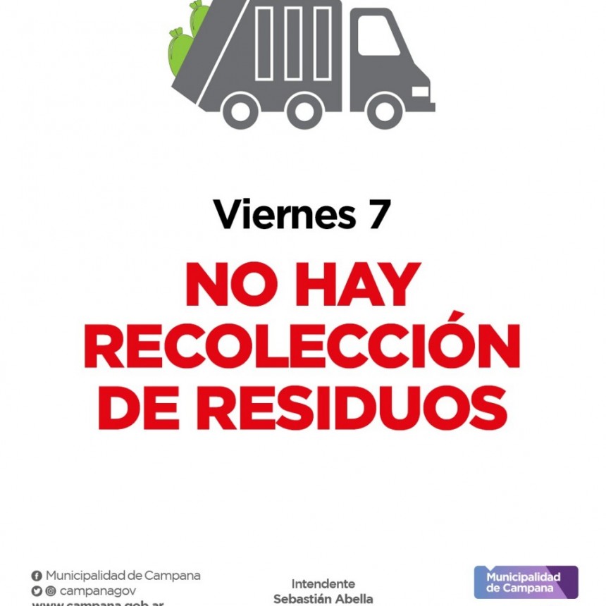 Este viernes no habrá recolección de residuos domiciliarios  