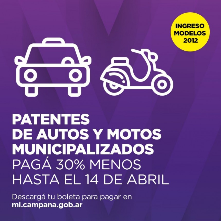 Última semana para realizar el pago anual de las patentes de vehículos municipalizados con descuento  