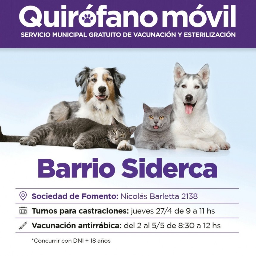 El quirófano móvil del Municipio visitará el barrio Siderca 
