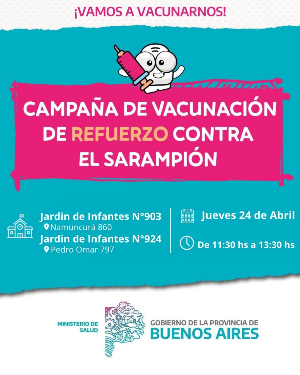 La campaña de vacunación de refuerzo contra el Sarampión llega a los jardines de infantes