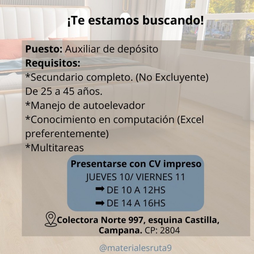 Pedido de Personal Materiales Ruta 9