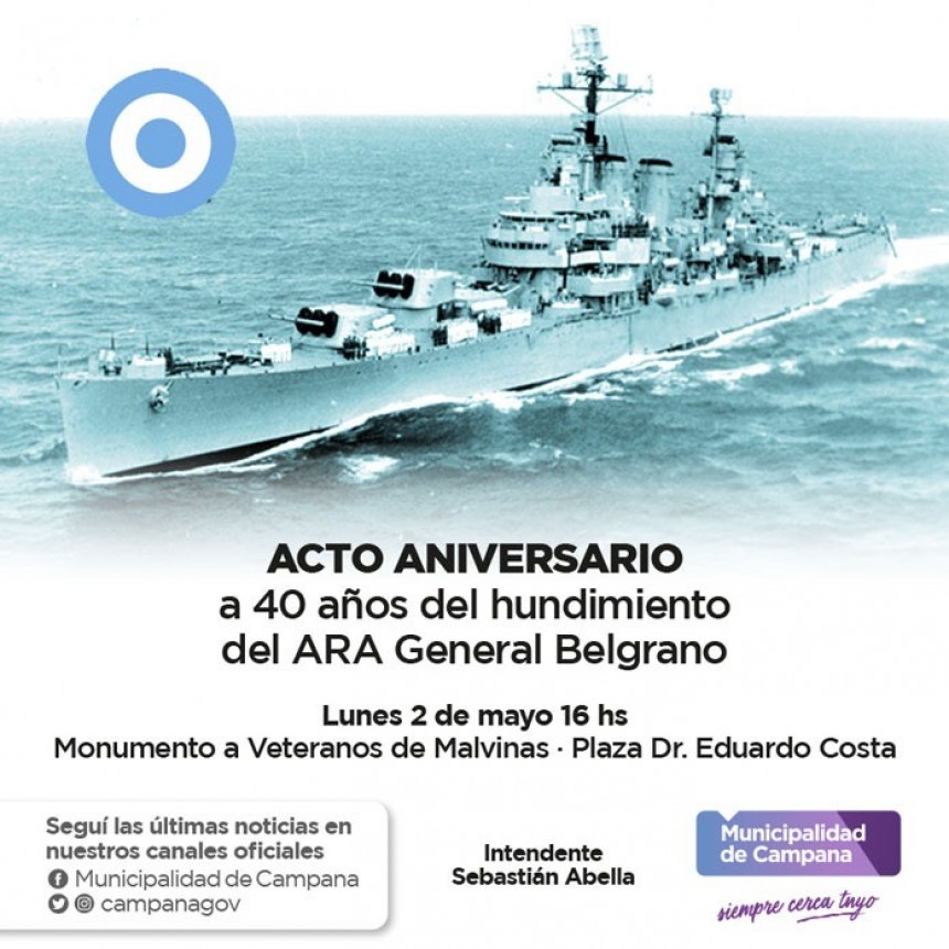 Se conmemorará el 40º aniversario del hundimiento del crucero General Belgrano 