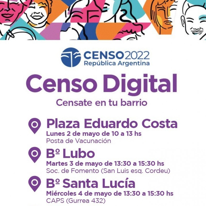 Censo 2022: el Municipio informa el cronograma de las postas digitales