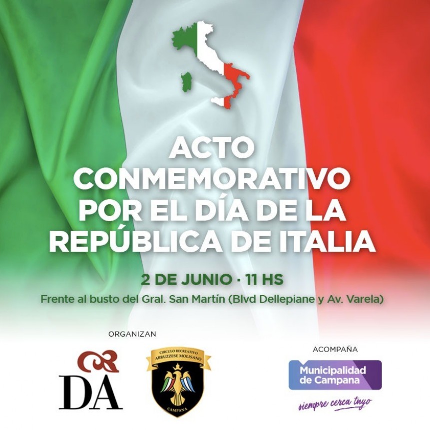 Este jueves Campana conmemorará el Día de la República Italiana