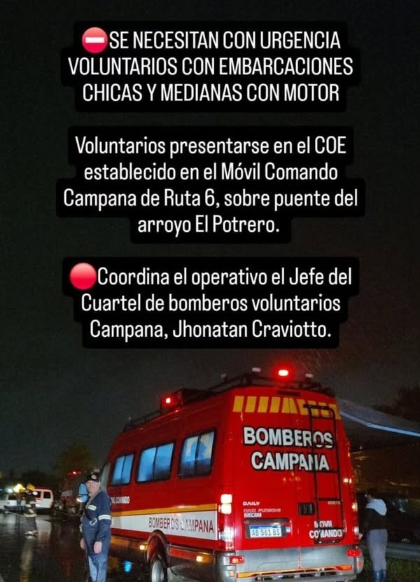 Los Bomberos Voluntarios solicitan colaboración por las inundaciones