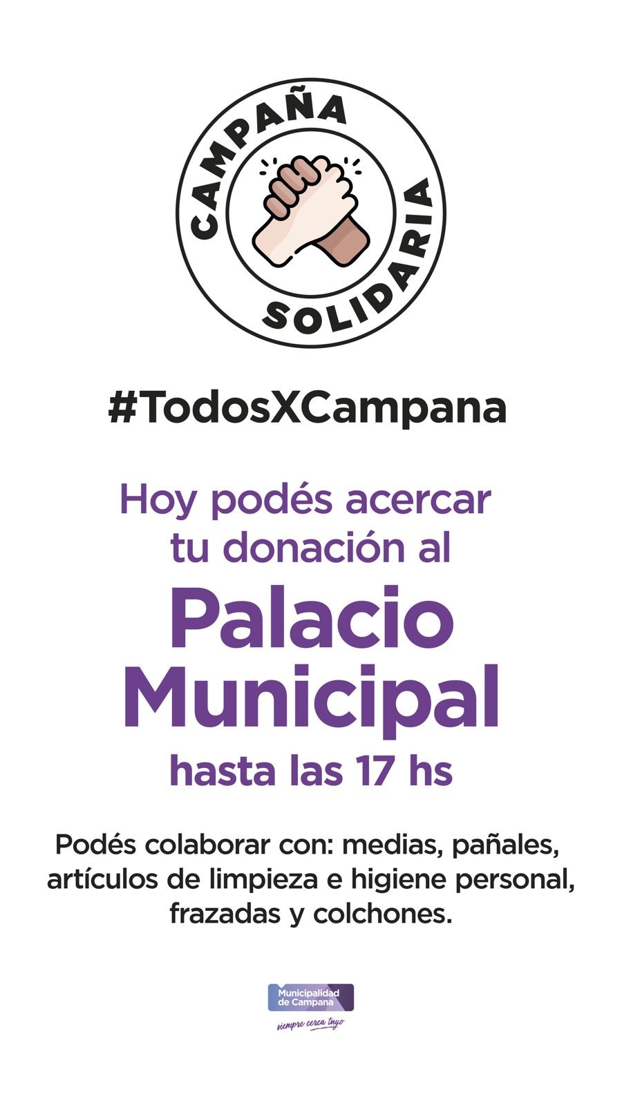 Si querés colaborar con los inundados podes hacerlo en el Palacio Municipal