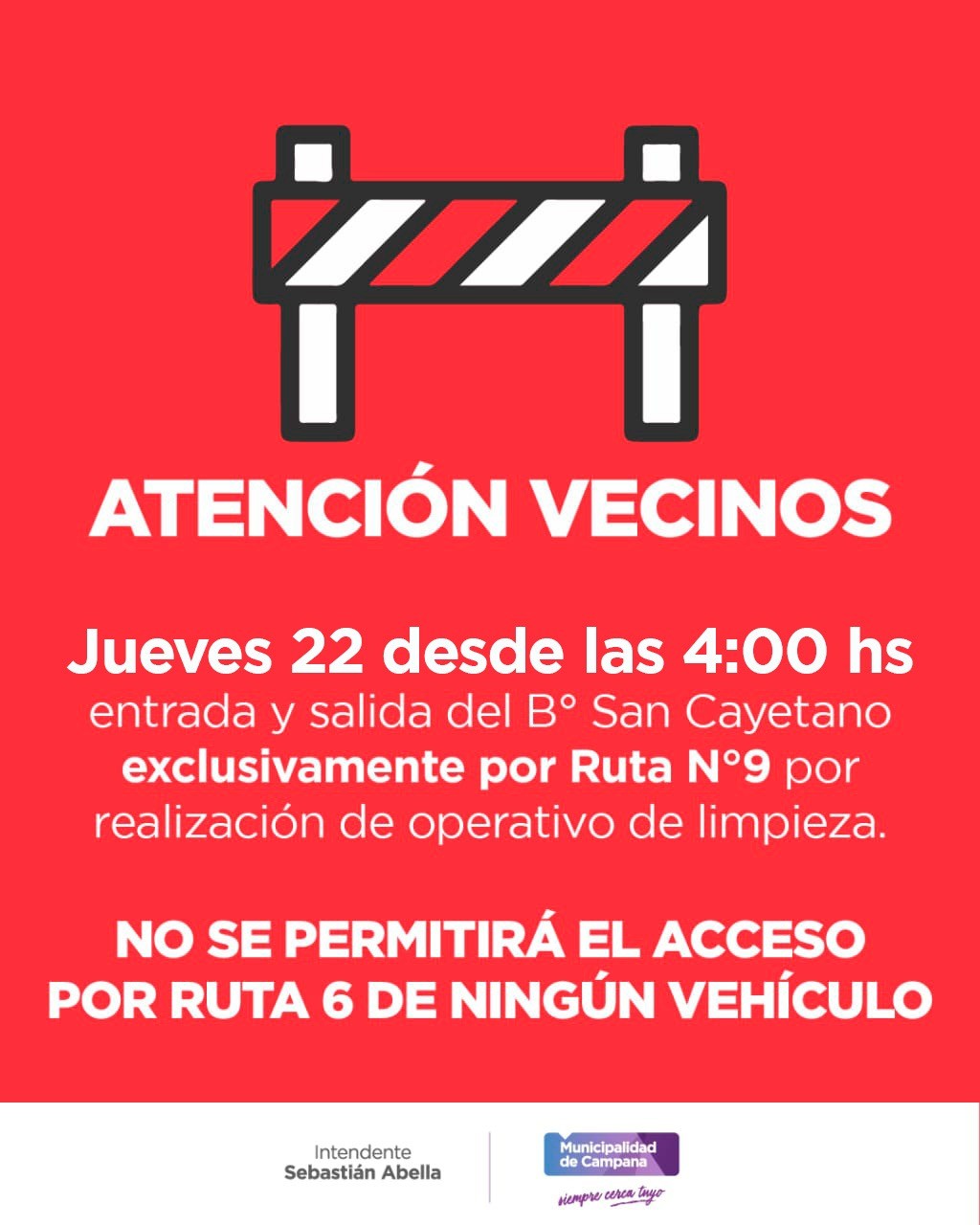 Este jueves continuará el operativo de limpieza en San Cayetano y la Ruta 6 volverá a estar cortada