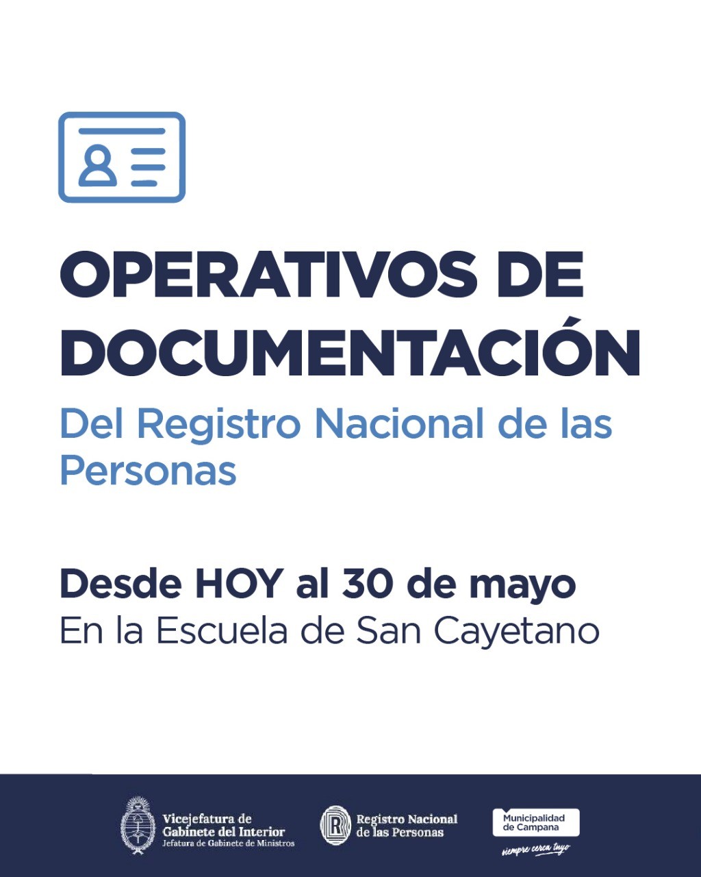 Esta semana habrá un operativo de RENAPER para tramitar el DNI en San Cayetano